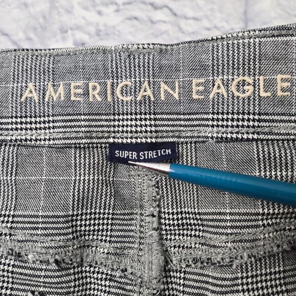 American Eagle Skirt Hi Rise Mini Super Stretch Gray Plaid Acadamia Preppy sz 0 - Picture 5 of 12